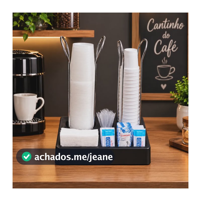 Porta Copos Descartáveis Organizador De Café Sachês Adoçante Cromado