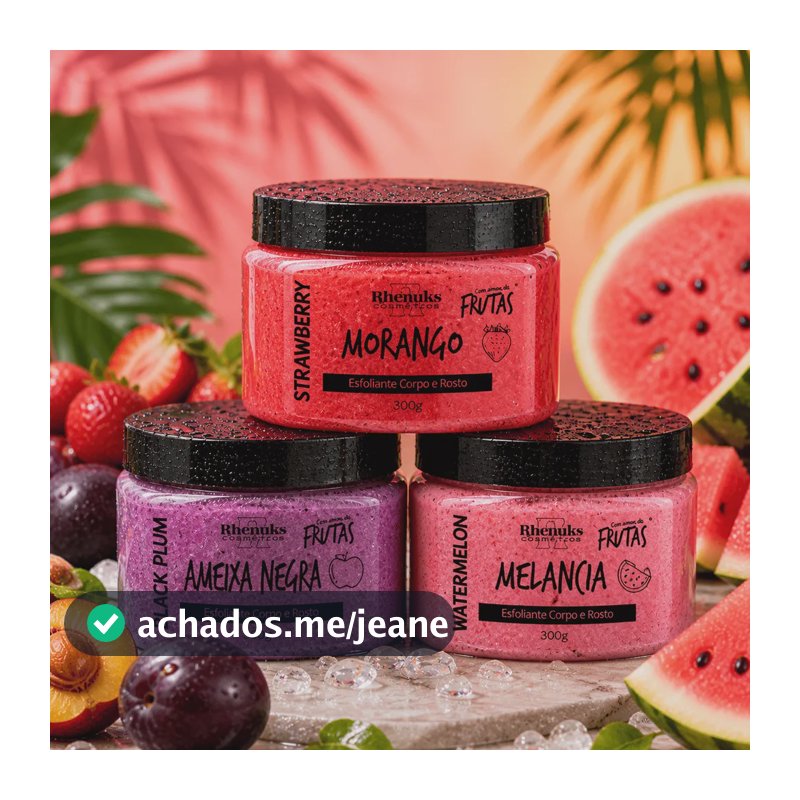 Kit 3 Esfoliante Rosto Corpo 300g Pele Macia Cheirosa Frutas