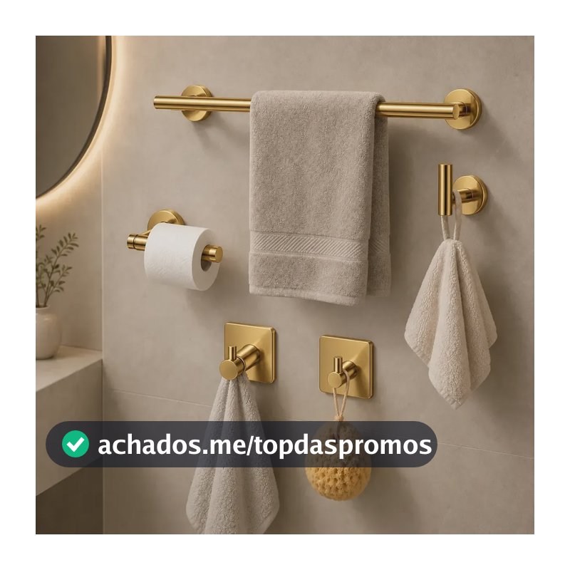 Kit Acessórios De Banheiro 5 Peças Toalheiros Inox Dourado Dourado