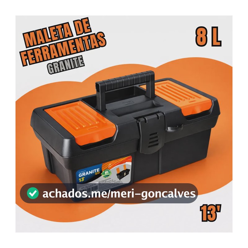 Maleta De Ferramentas Granite Pro 13'' Fecho Plástico Arqplast Preta E Laranja Durável