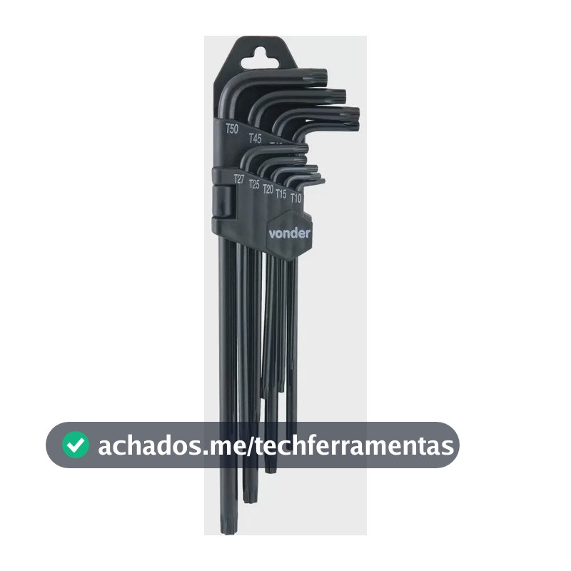 Jogo De Chaves T10 a T50 Longa Hexalobular Torx 9 Peças Vonder