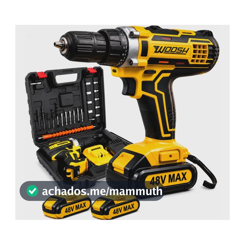 Parafusadeira Furadeira Impacto Sem Fio 2 Baterias Recarregável 48v Bivolt Velocidade Ajustavel Com Travas Mandril Resistente Woosh