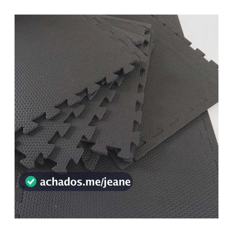 Kit 12 Tapetes Tatame Eva Academia Yoga 50x50cm 10mm Obras Preto Liso