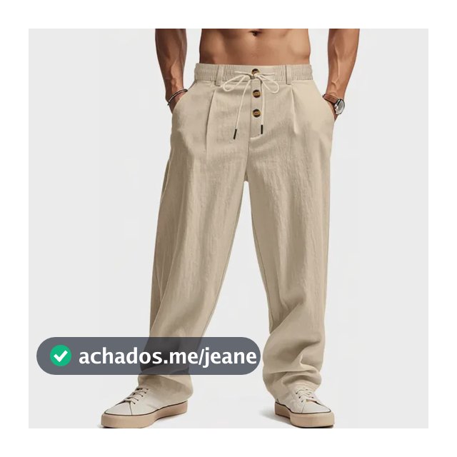 Calça Masculina Linho Folgada Transpirável Verão