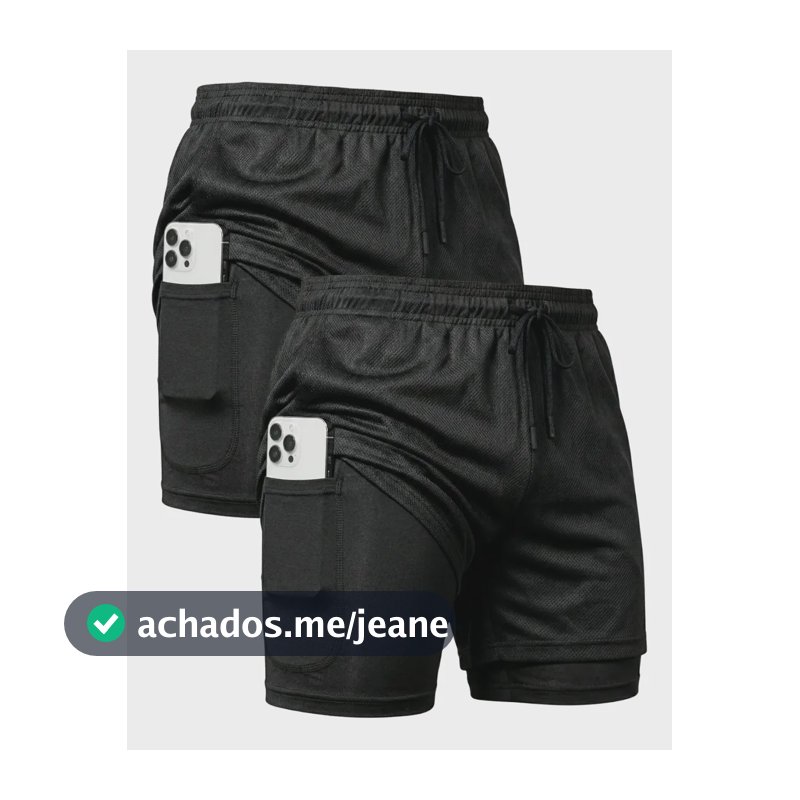 Kit 2 Shorts 2 Em 1 Masculino Dry Fit Academia Corrida Trein Preto/preto Gg