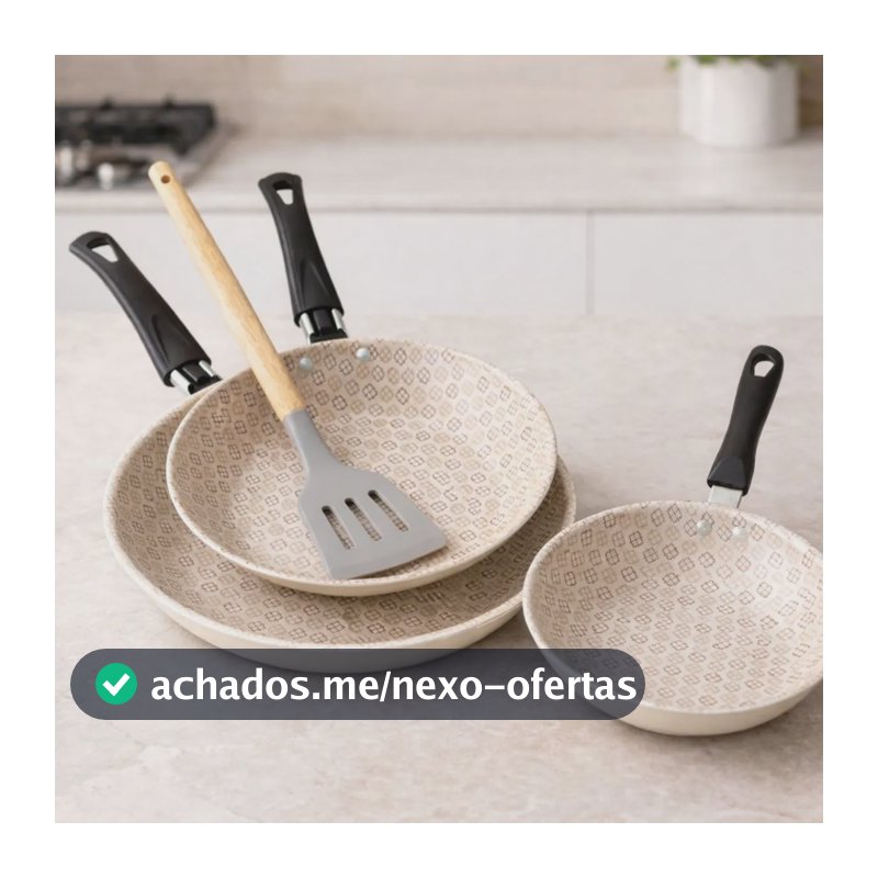 Jogo 4pcs Frigideiras Antiaderentes 14cm 18cm 22cm Espatula Creme