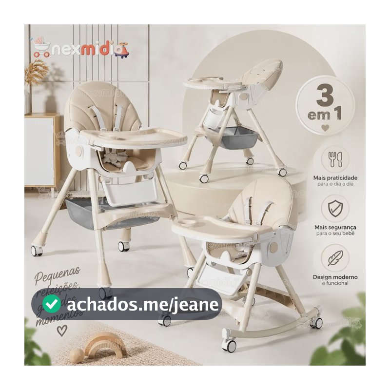 Cadeira De Alimentação Bebê 3 Em 1 Rodízios Balanço Yecy-b03 Bege