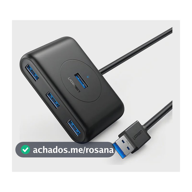 Hub Usb 3.0 Ugreen 4 Em 1 Comp. Do Cabo 1 Metro Preto