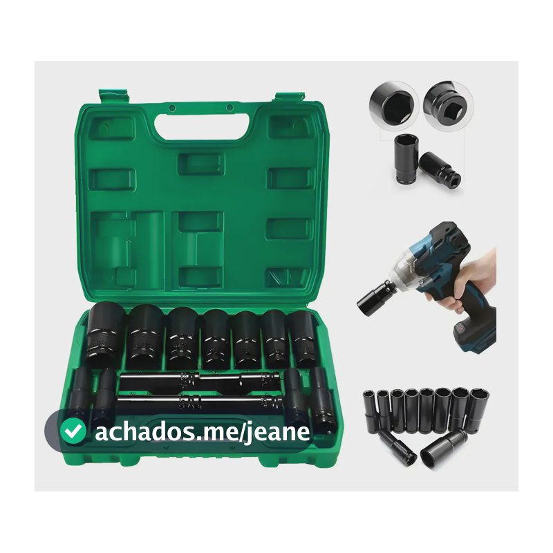 Kit Jogo Soquete Longo Sextavado Impacto 15pcs 1/2 8 A 32 Mm