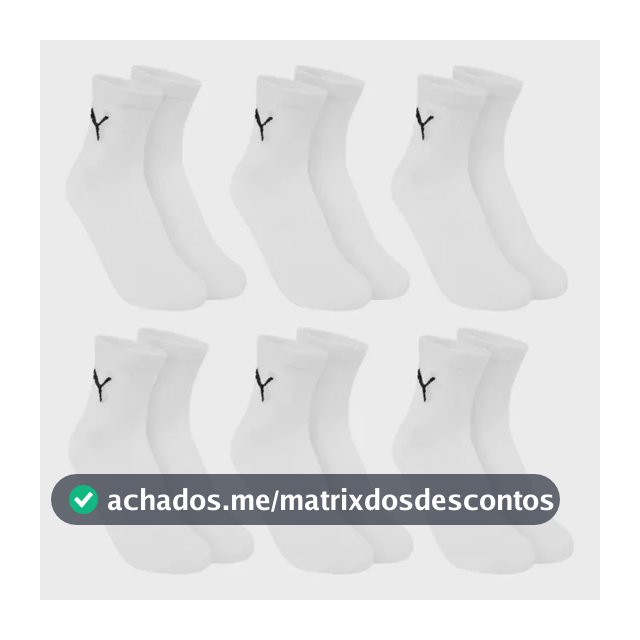 Kit De 6 Pares Meia Cano Médio Puma Original Algodão Unissex 6 Pares Brancos 39 - 43