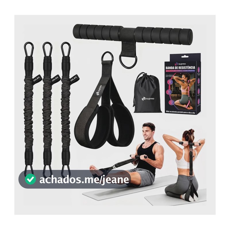 Band De Exercícios Com Pedal 3 Níveis Equipamento Fitness Preto