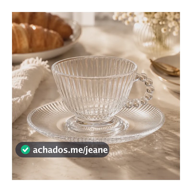Kit 6 Xícaras De Café Com Pires De Vidro Elegante Decoração Transparente Listrado