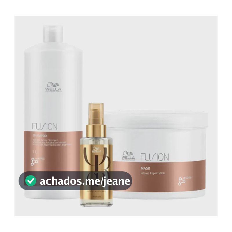 Kit Wella Fusion Shampoo 1l Máscara 500ml Oil 100ml Brilho