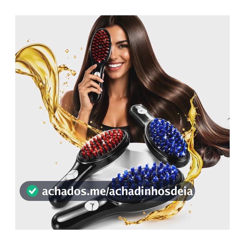 Escova Massageadora Terapêutica Capilar 4 Em 1 Led Cabelo Preto