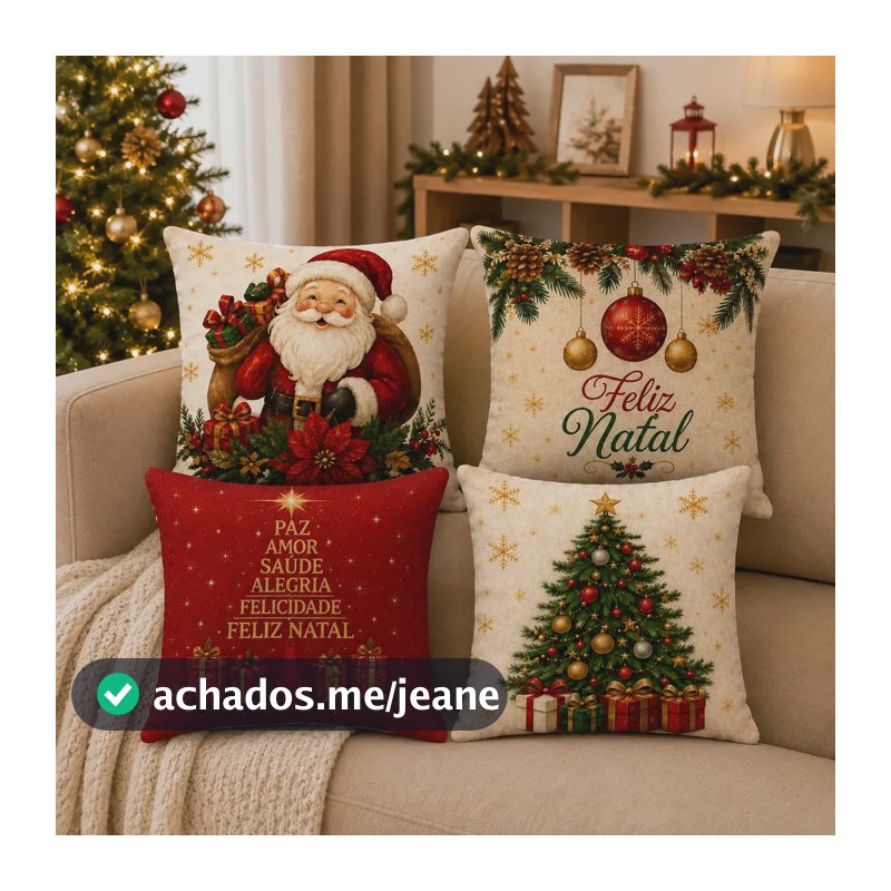 Kit 4 Capa Almofada Natal Papai Noel Decoração Natalina Vermelho