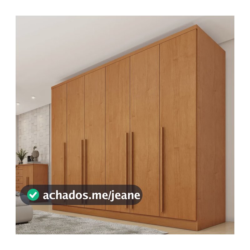 Guarda Roupa Casal 6 Portas 8 Gavetas Puxador Mdf 270cm Cinamomo