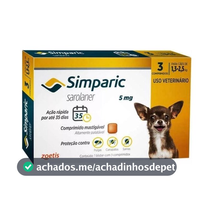 Simparic 5mg Zoetis para Cães 1.3-2.5 kg 3 Comprimidos
