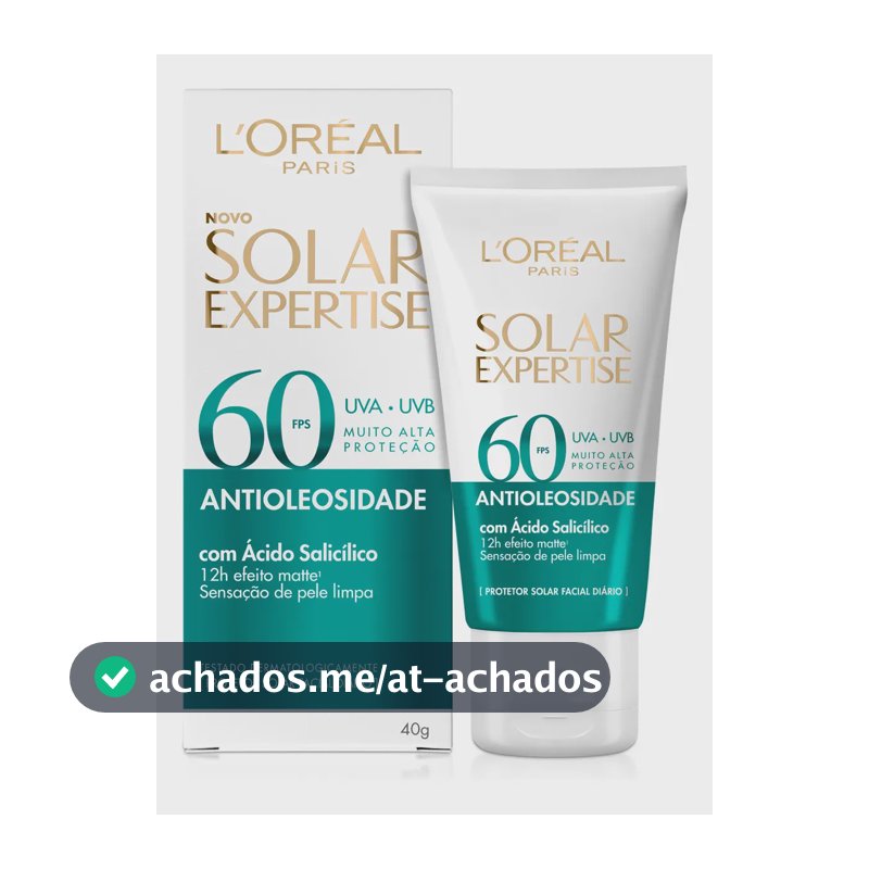 Protetor Solar Facial Antioleosidade FPS60, Controle de Oleosidade por 12h, Efeito Matte Sem Cor, Solar Expertise L'Oreal Paris, 40g