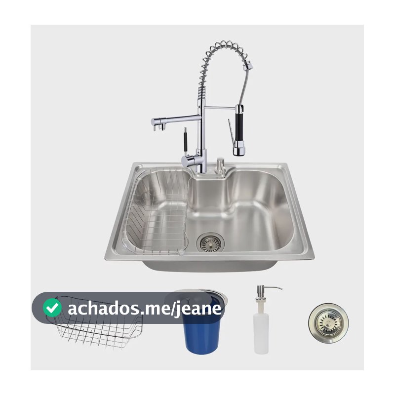Cuba Gourmet Cozinha Inox + Torneira Gourmet + Lixeira 5 Lts Prateado