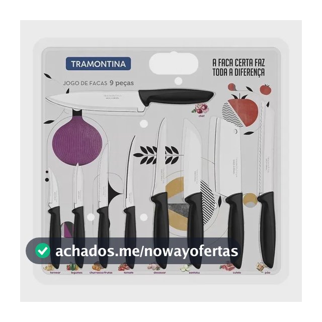 Jogo De Facas Faqueiro Aço Inox 9 Pçs 23498048 Tramontina Cor Preto