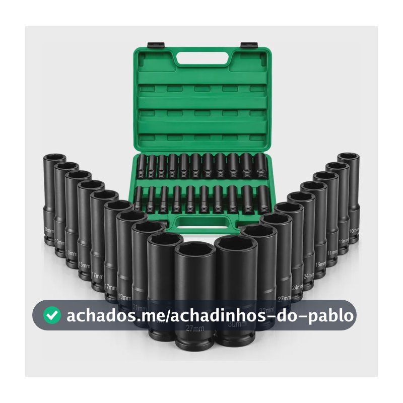 Jogo Soquete Longo Sextavado Impacto 1/2 8 A 32 Mm 15pcs Preto vlx jogo Soquete Longo Sextavado Impacto 1/2 8 A 32 Mm 15pcs