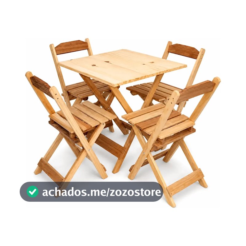 Jogo De Mesa Com 4 Cadeiras Bar 70x70 Madeira Conjunto Dobrável Crú Sem Pintura Modelo Flex Marca Cozinha Gourmet