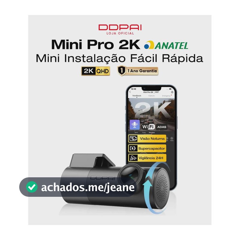 Ddpai Câmera Veicular Mini Pro 2K 1440p Dashcam com Wi-Fi e App Controle, Câmera Para Carro com Ângulo de 140° e Visão Noturna 2.0, Lente Rotativa 360°, Supercapacitor e Gravação em Loops para Carro