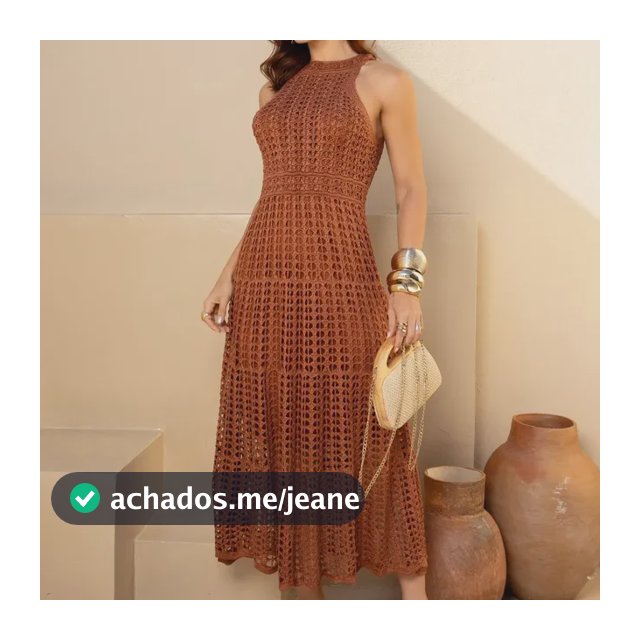 Vestido Feminino Midi Tricô Rendado Cavado Elegante Festa