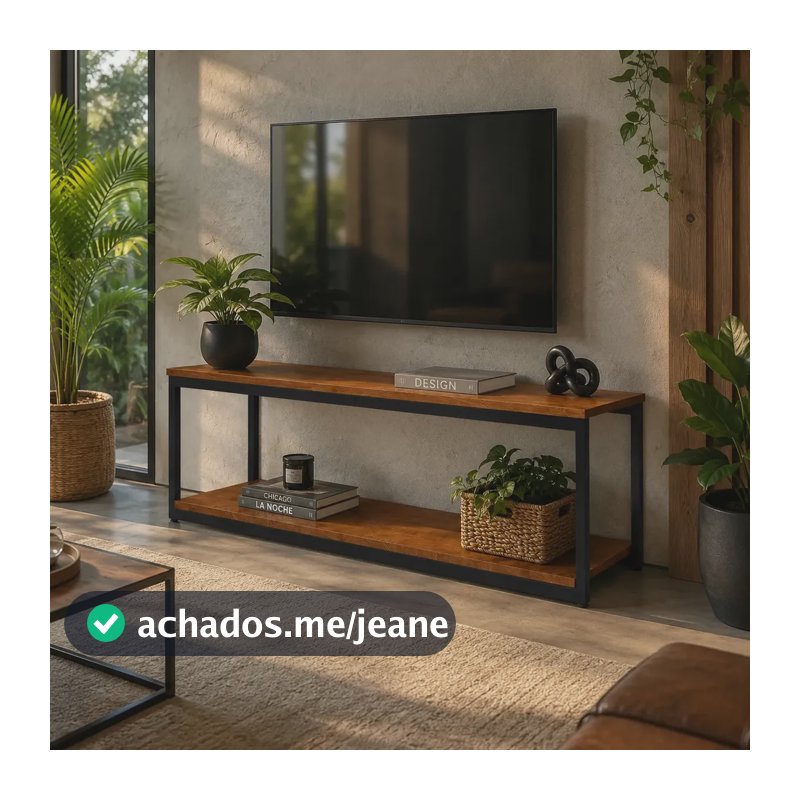 Rack Estilo Industrial Para Tv Ate 47 Preto Amadeirado Klm Store