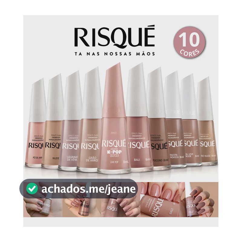 Kit Esmalte Risque Atacado Manicure 10 Cores Tons Nude