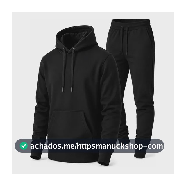 Conjunto Calça E Blusa De Moletom Liso Masculino Unissex Gg Preto