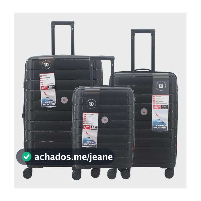 Kit 3 Malas Wilson Viagem Expansível P Bordo M G Despacho Preto