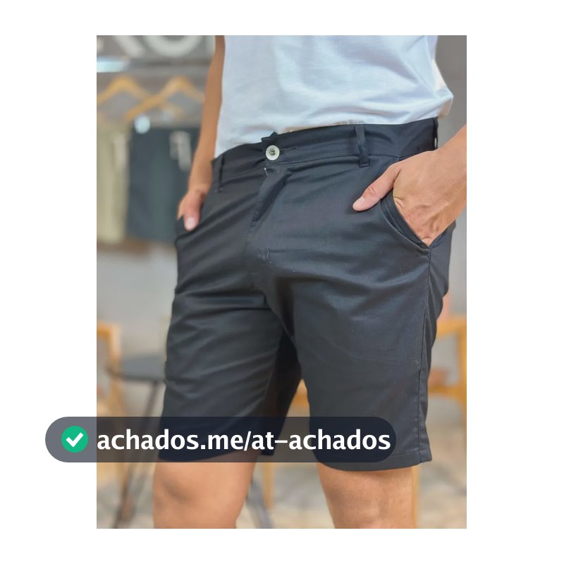 Bermuda Masculina Slim Chino Social Em Sarja 100% Algodão Preto Sarja 44