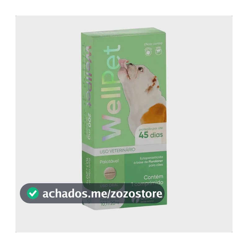 WellPet 200mg Ourofino Antipulgas e Carrapatos para Cães 10,1 a 20kg 1 Comprimido