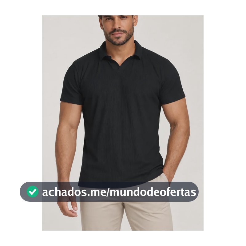 Camisa Gola Polo Texturizada Italiana Masculina Elegante Preto Gg Liso