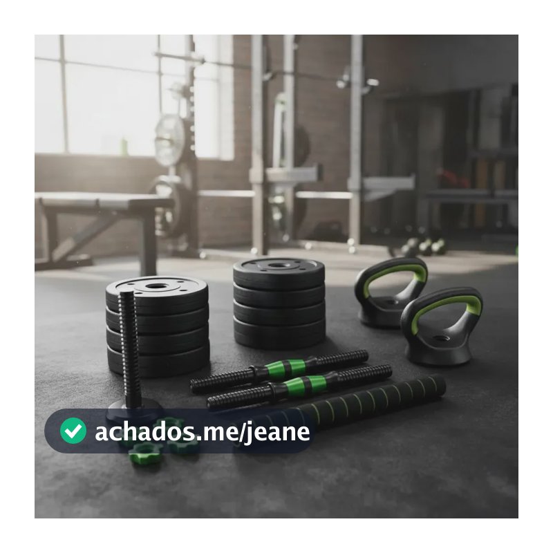 Kit Barra Anilha Halter Kettlebell 15 Kg Academia Ajustável