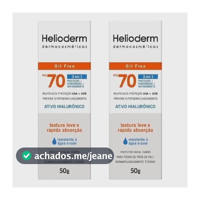 Kit 2 Heliodem Facial Fps70 Sem Cor Free - 50g - Kley Hertz