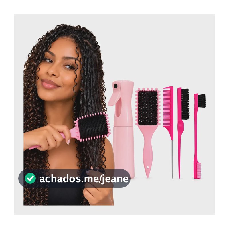 Kit Cachos Completo Escova Fitagem Borrifador Baby Hair Lace Rosa