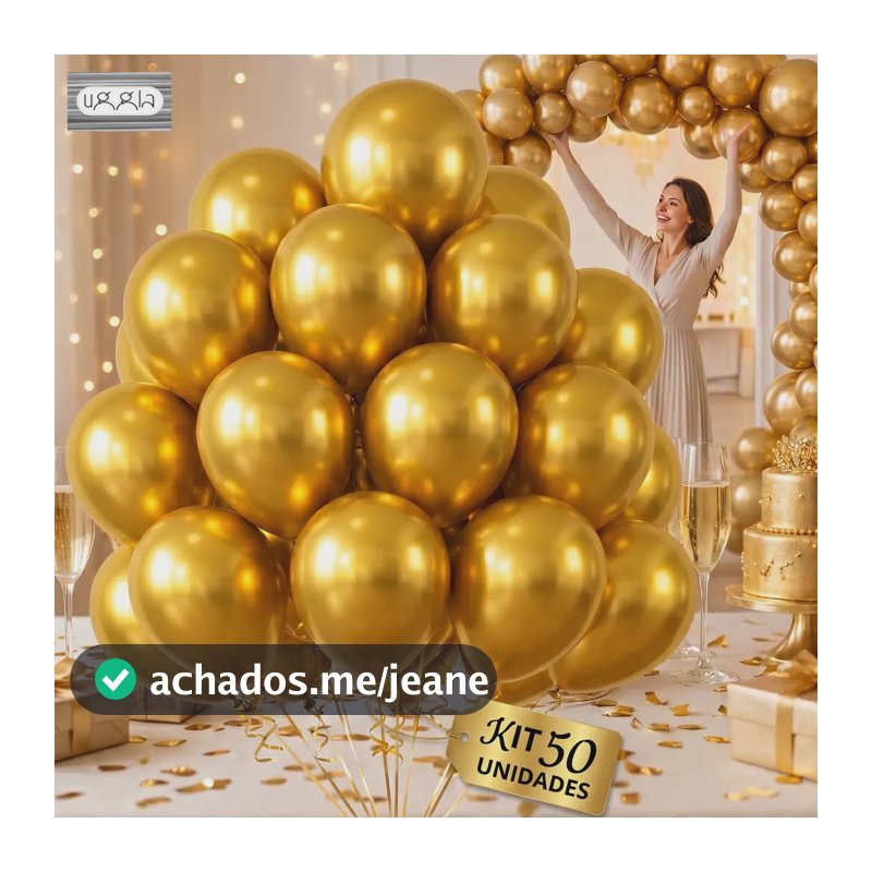 Kit 50 Un Balão Bexiga Metalizado Cromado Perolado Dourado Nº10 Látex 10 Polegadas 25cm Festa Aniversário Decoração Evento Casamento Chá de Bebê Formatura Debutante Confraternização UGGLA