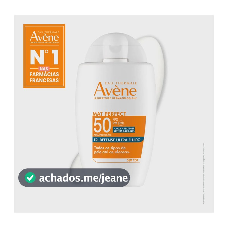 Protetor Solar Facial Avène Mat Perfect Tri-Defense FPS50 Sem Cor, 40g