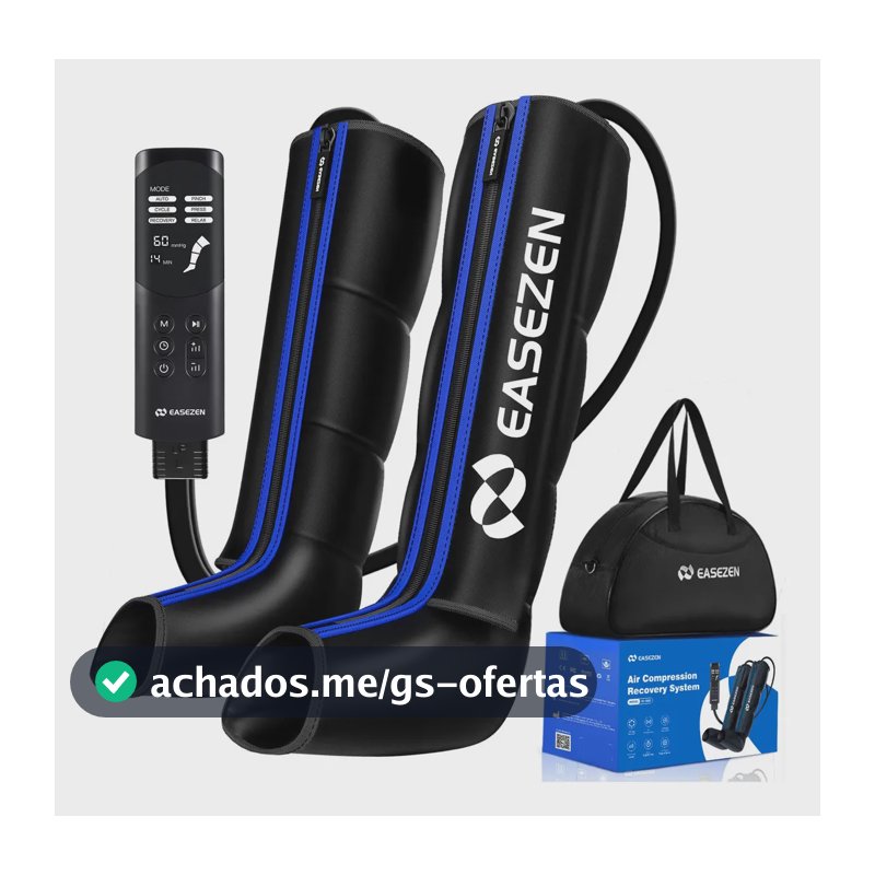 Bota De Compressao Pneumatica Massageador Pes Easezen 6 Modos Médio Preto/azul Azul/preto