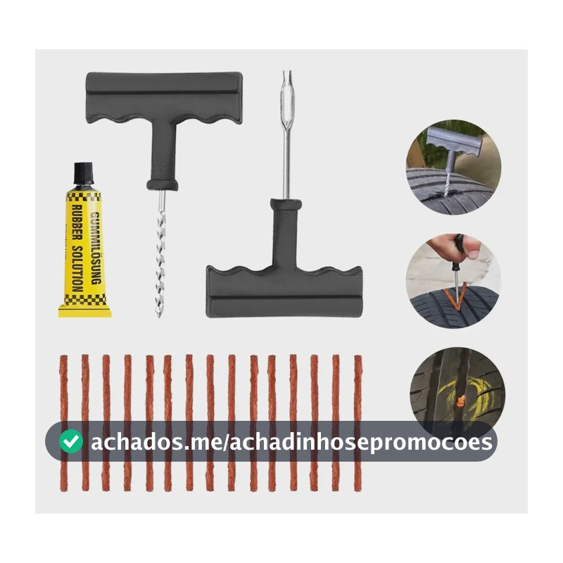 Kit Reparo Pneu Remendo Profissional Carro Moto +20 Macarrão