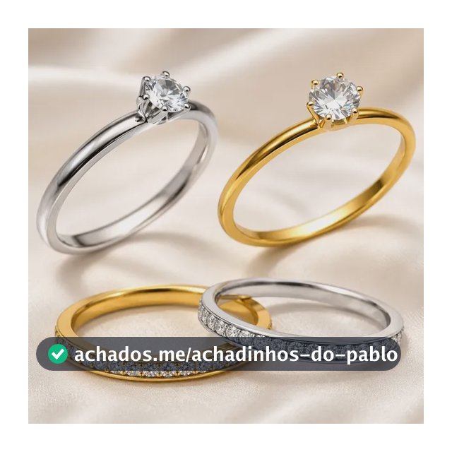 Kit 4 Anéis Aço 316l Solitário Aparador Prata Dourado