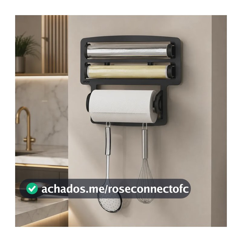 Porta Papel Toalha Triplo Suporte Rolos Para Cozinha 3 Em 1 Cor Preto Wow World Of Wonders
