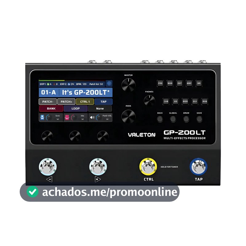 Pedaleira Valeton GP-200LT Multi-Efeitos USB-C Portátil Preta 240 Efeitos