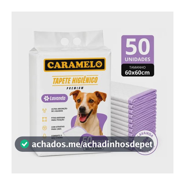 Tapete Higiênico Caramelo Para Cachorro - Lavanda 60x60 50 Unidades