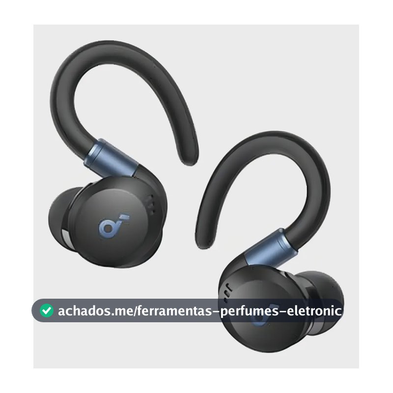 Fone De Ouvido Sem Fio Para Treinos soundcore Sport X20 ANC Cancelamento De Ruído Ativo Bluetooth 5.3 Multiponto Ganchos Ajustáveis Graves Potentes Bateria 48H IP68 Resistente Suor e Poeira Cor Preto