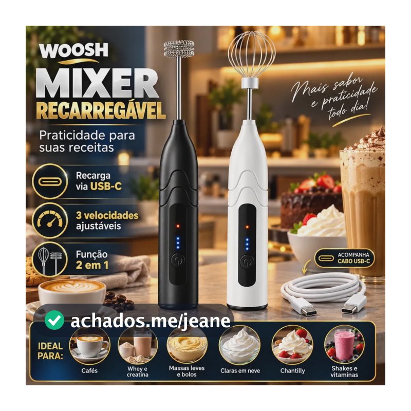 Mixer Misturador De Bebidas Elétrico 2 Em 1 Portátil Recarregável Mexedor De Ovos Leite Whey Café Espuma Shake Drinks Capuccino Suco Woosh