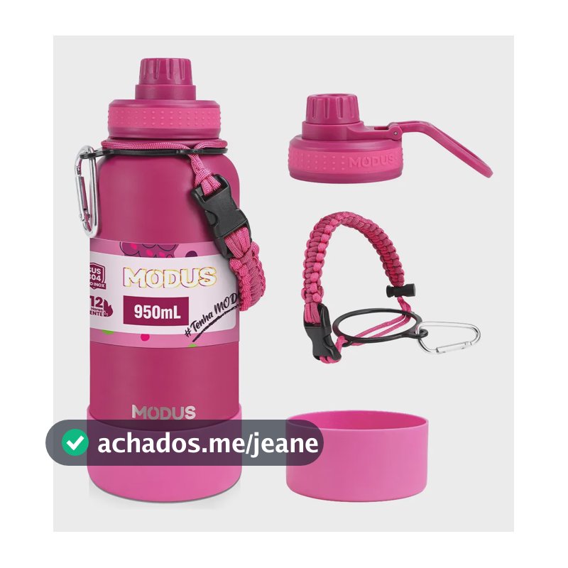 Modus Garrafa Térmica 950ml Aço Inox 304 Com Base De Silicone E Alça Paracord Fúcsia-e868