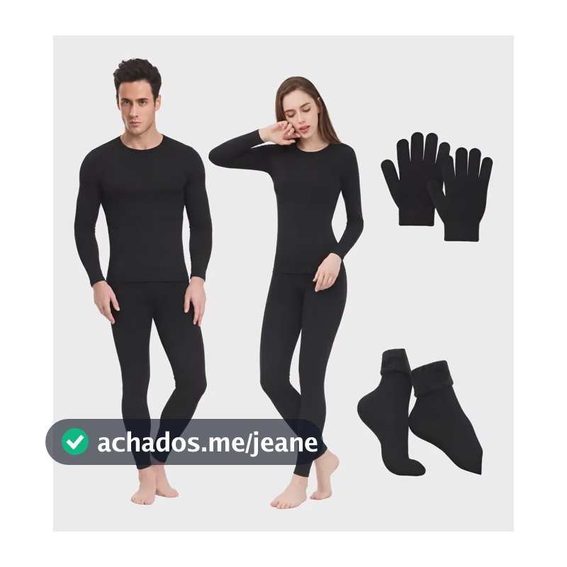 Roupa Térmica Peluciado Blusa Calça Brinde Meia+luva Preto Único Serve Tamanho 38 Até 42
